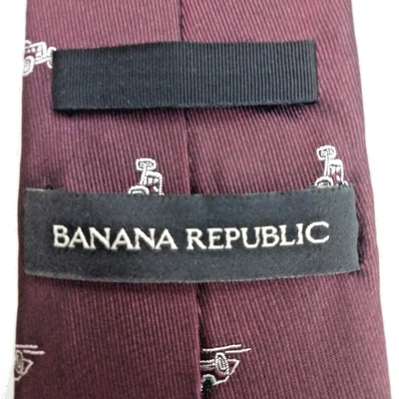 Mens Burgundy Banana Republic Cars 100% Silk Tie - Picture 4 of 6